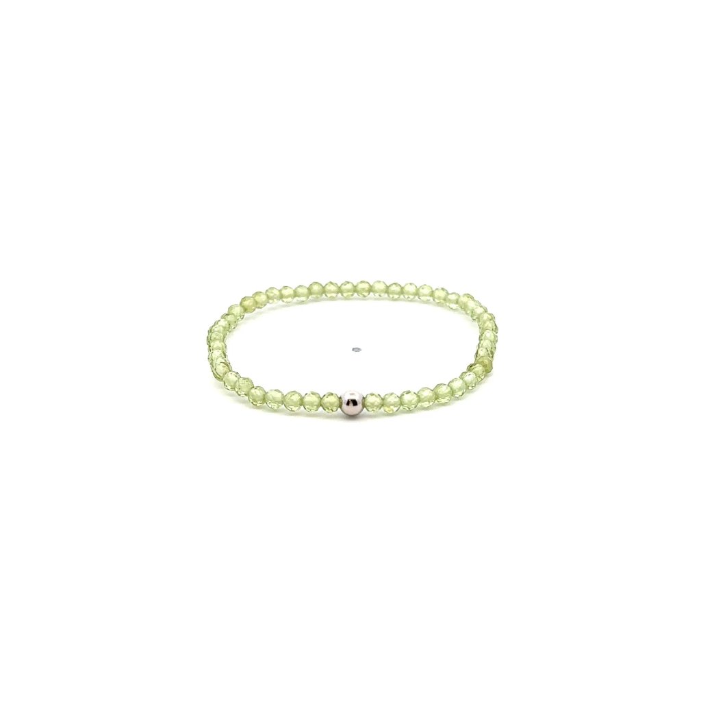 Natural Peridot Gemstone Mini 3mm 18k White Gold Charm Bead August Birthstone